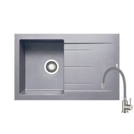   Pyramis Alazia industrial grey gránit mosogatótálca + SAP4-F090GY rozsdamentes acél csaptelep szürke flexibilis kifolyócsővel