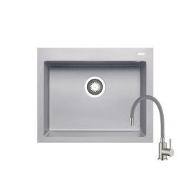   Pyramis Istros industrial grey gránit mosogató + SAP4-F090GY rozsdamentes acél csaptelep szürke flexibilis kifolyócsővel