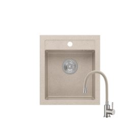   Quadron JOHNNY 100 river sand gránit mosogatótálca +SAP4-F090KS rozsdamentes acél csaptelep  bézs flexibilis kifolyócsővel