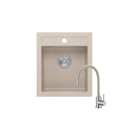 Quadron JOHNNY 100 river sand gránit mosogatótálca +SAP4-F090KS rozsdamentes acél csaptelep  bézs flexibilis kifolyócsővel