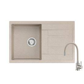  Quadron MORGAN 111 river sand gránit mosogatótálca + SAP4-F090KS rozsdamentes acél csaptelep bézs flexibilis kifolyócsővel