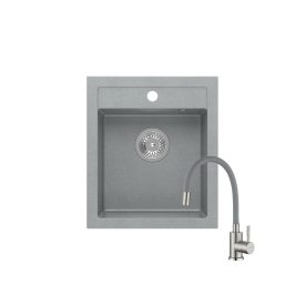   Quadron JOHNNY 100 silver stone gránit mosogatótálca + SAP4-F090GY rozsdamentes acél csaptelep szürke flexibilis kifolyócsővel