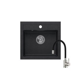  Quadron JOHNNY 110 black dotted gránit mosogatótálca + SAP4-F090KB rozsdamentes acél csaptelep fekete flexibilis kifolyócsővel