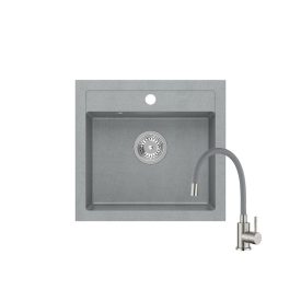   Quadron JOHNNY 110 silver stone gránit mosogatótálca + SAP4-F090GY rozsdamentes acél csaptelep szürke flexibilis kifolyócsővel