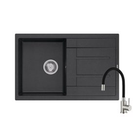   Quadron MORGAN 111 black dotted gránit mosogatótálca + SAP4-F090KB rozsdamentes acél csaptelep fekete flexibilis kifolyócsővel