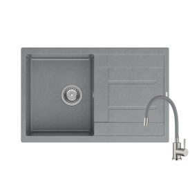   Quadron MORGAN 111 silver stone gránit mosogatótálca + SAP4-F090GY rozsdamentes acél csaptelep szürke flexibilis kifolyócsővel