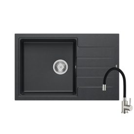   Quadron PETER 111 black dotted gránit mosogatótálca + SAP4-F090KB rozsdamentes acél csaptelep fekete flexibilis kifolyócsővel