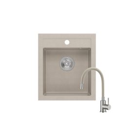   Quadron JOHNNY 100 pearl beige gránit mosogatótálca +SAP4-F090KS rozsdamentes acél csaptelep  bézs flexibilis kifolyócsővel