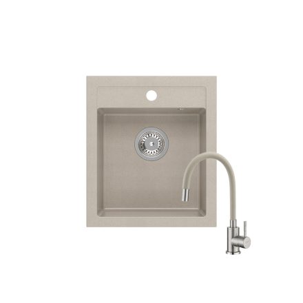 Quadron JOHNNY 100 pearl beige gránit mosogatótálca +SAP4-F090KS rozsdamentes acél csaptelep  bézs flexibilis kifolyócsővel