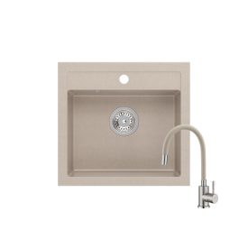   Quadron JOHNNY 110 pearl beige gránit mosogatótálca +SAP4-F090KS rozsdamentes acél csaptelep bézs flexibilis kifolyócsővel