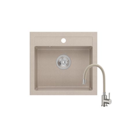 Quadron JOHNNY 110 pearl beige gránit mosogatótálca +SAP4-F090KS rozsdamentes acél csaptelep bézs flexibilis kifolyócsővel