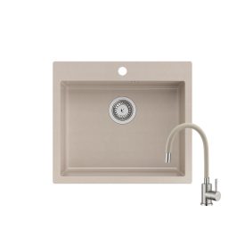   Quadron MORGAN 110 pearl beige gránit mosogatótálca + SAP4-F090KS rozsdamentes acél csaptelep bézs flexibilis kifolyócsővel