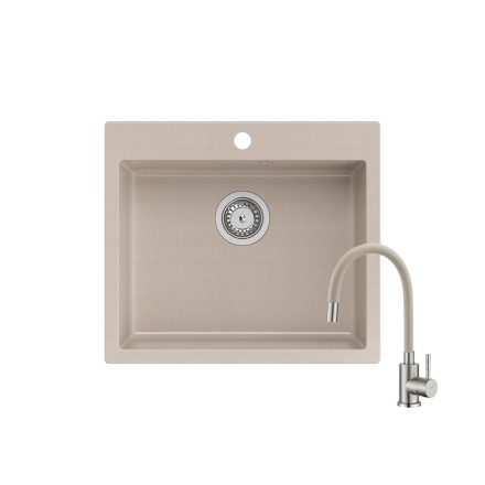 Quadron MORGAN 110 pearl beige gránit mosogatótálca + SAP4-F090KS rozsdamentes acél csaptelep bézs flexibilis kifolyócsővel