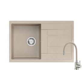   Quadron MORGAN 111 pearl beige gránit mosogatótálca + SAP4-F090KS rozsdamentes acél csaptelep bézs flexibilis kifolyócsővel
