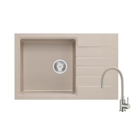   Quadron PETER 111 pearl beige gránit mosogatótálca + SAP4-F090KS rozsdamentes acél csaptelep bézs flexibilis kifolyócsővel